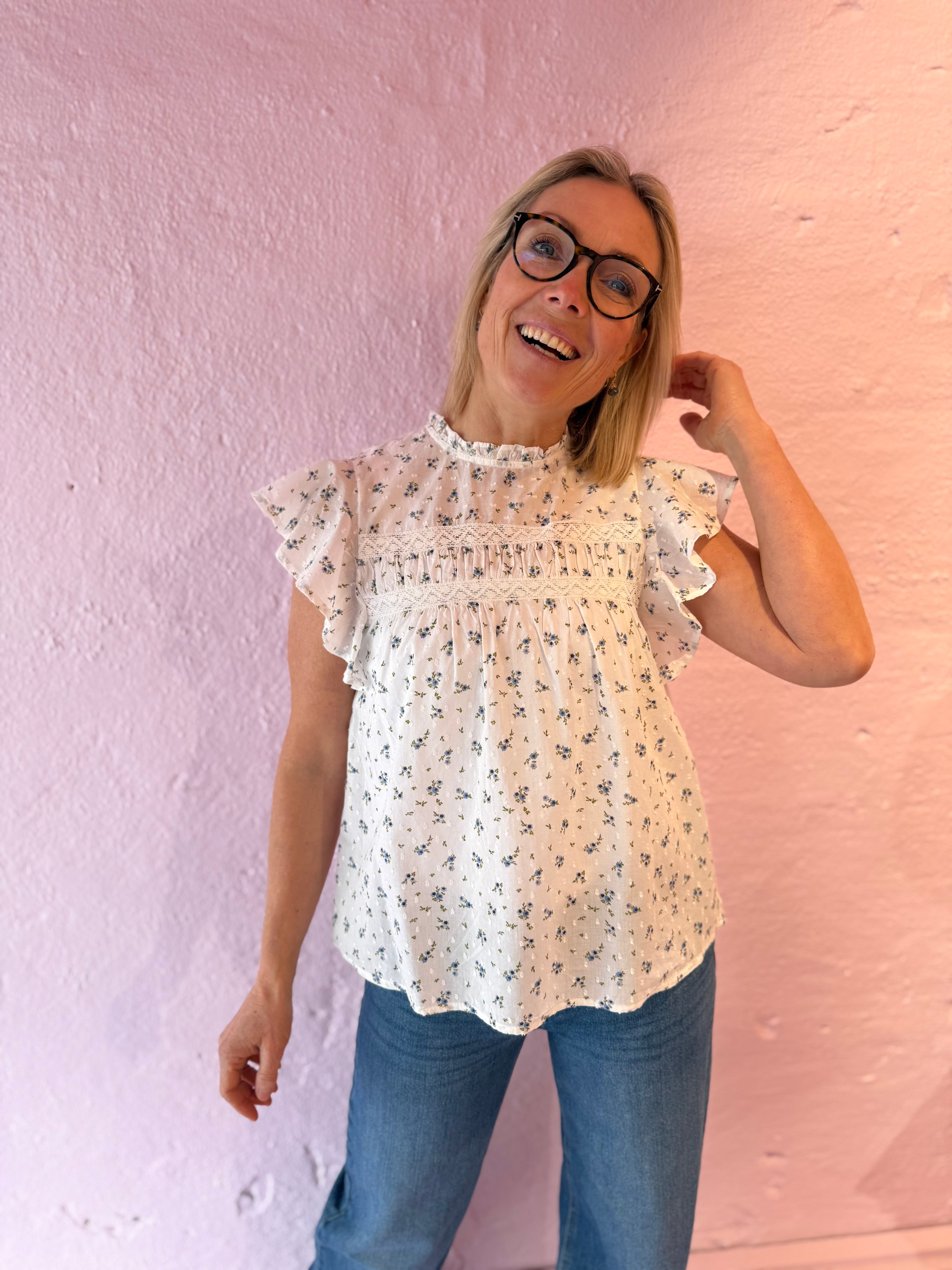 VMTRINE Top - Blå blomst